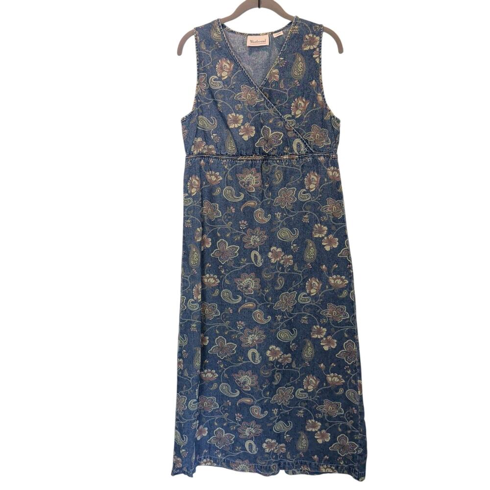 Vintage 90s Westbound Floral Printed Denim Maxi Babydoll Teacher Dress Cottage